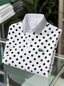 Men's Classic Business Black and White Polka Dot Logo Button Short Sleeve